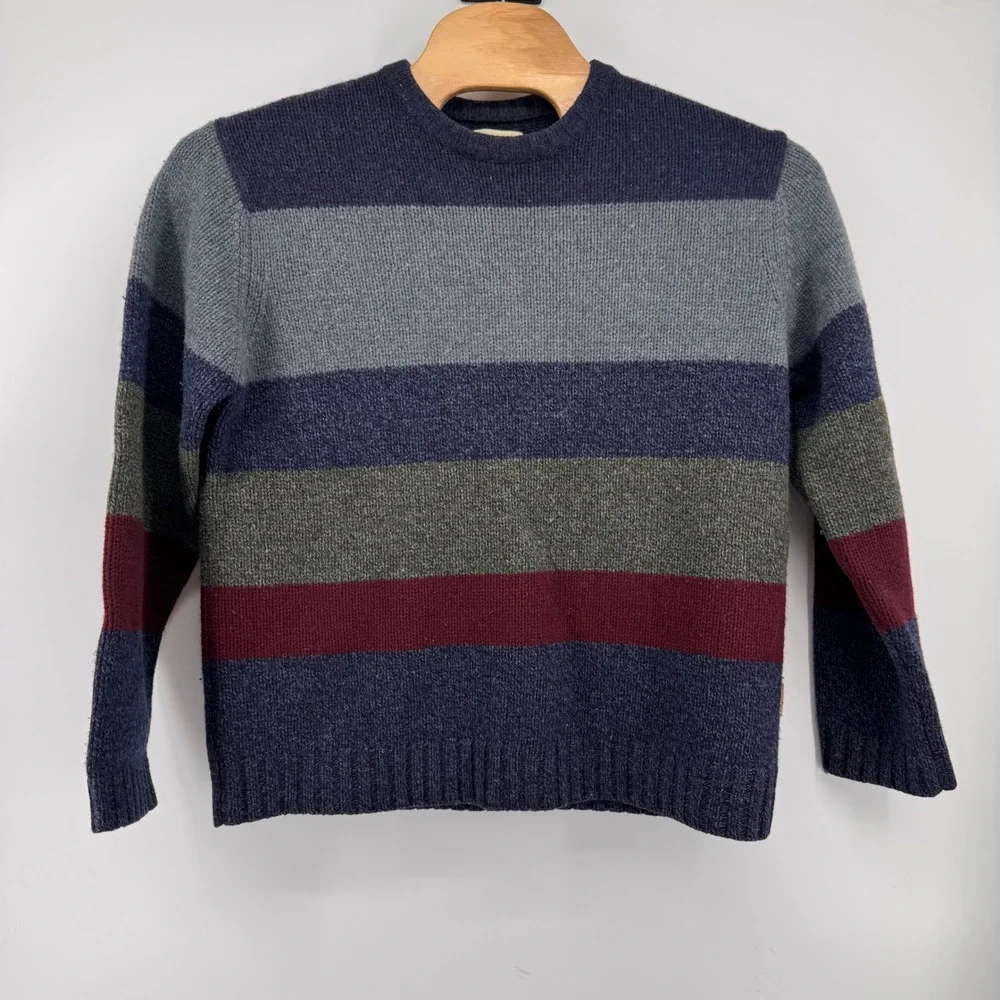 American Eagle‎ Sweater Mens Large Blue Striped 100% Lambswool Crewneck Vintage